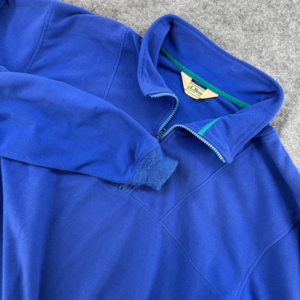VTG L.L.Bean Fleece Quarter Zip Pullover Women Size L Blue Soft Warm Long Sleeve